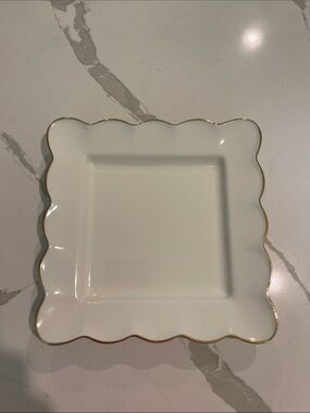 Mark & Graham White Scalloped Square Plate with Gold Trim
